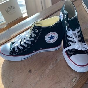 Size 9 New Converse Chuck Taylor All Star Black High Tops; 2.5" Concealed Wedge